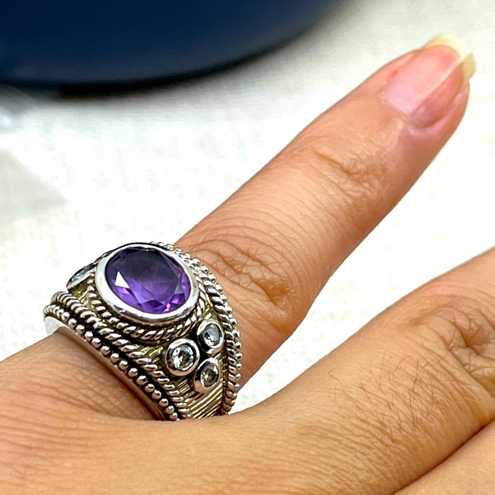 Vintage Judith Ripka Sterling Silver Amethyst Statement Ring – Size 5.75
